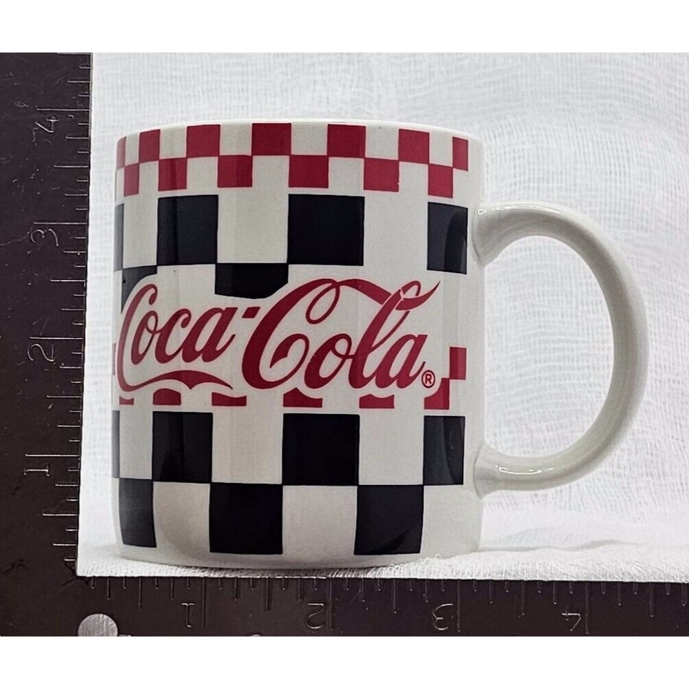 VTG Coca-Cola Coke Coffee Mug Gibson Red Black Checked Checker - Picture 5 of 7